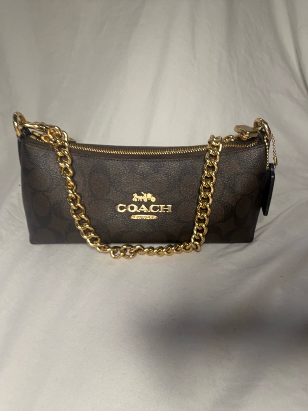 Coach Brown Signature Chain Shoulder Bag with Gold Hardware - Picture 2 of 5